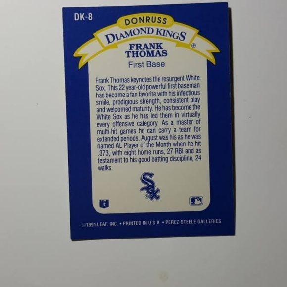 1991 Donruss Frank Thomas MLB Trading Card #DK-8 - Picture 3 of 3